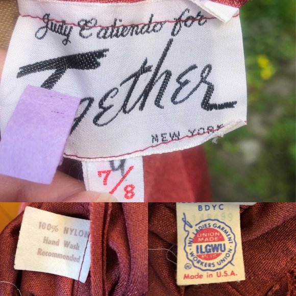 Vtg 70s Puce Rose Pointelle Knit V-Neck Tie Waist Open Back Maxi Disco Gown S/M - Picture 17 of 17